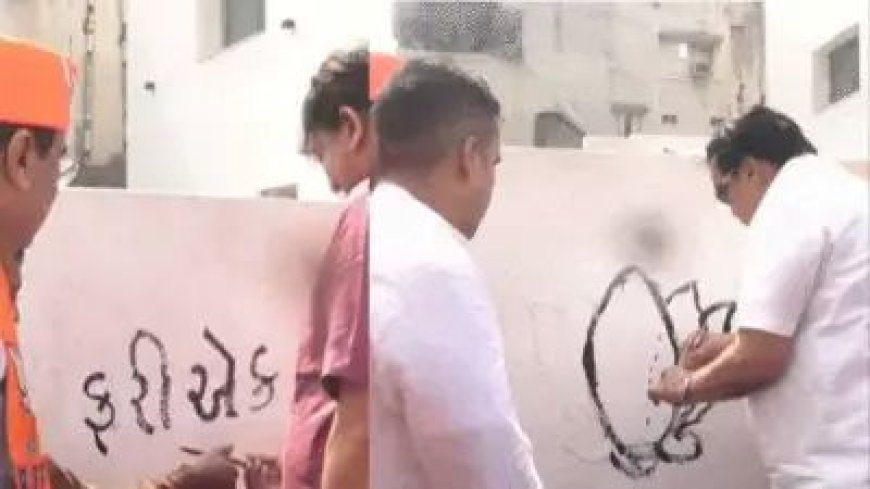 सूरत के अम्बाजी नगर में भाजपा सांसद,विधायक के अवलोकन में शुरू हुआ वॉलपेन्टिंग का कार्यक्रम