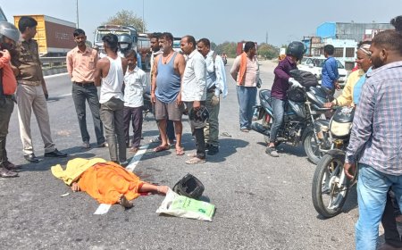 ट्रक के चपेट में आने से बाइक सवार माँ की हुई दर्दनाक मौत, बेटा घायल