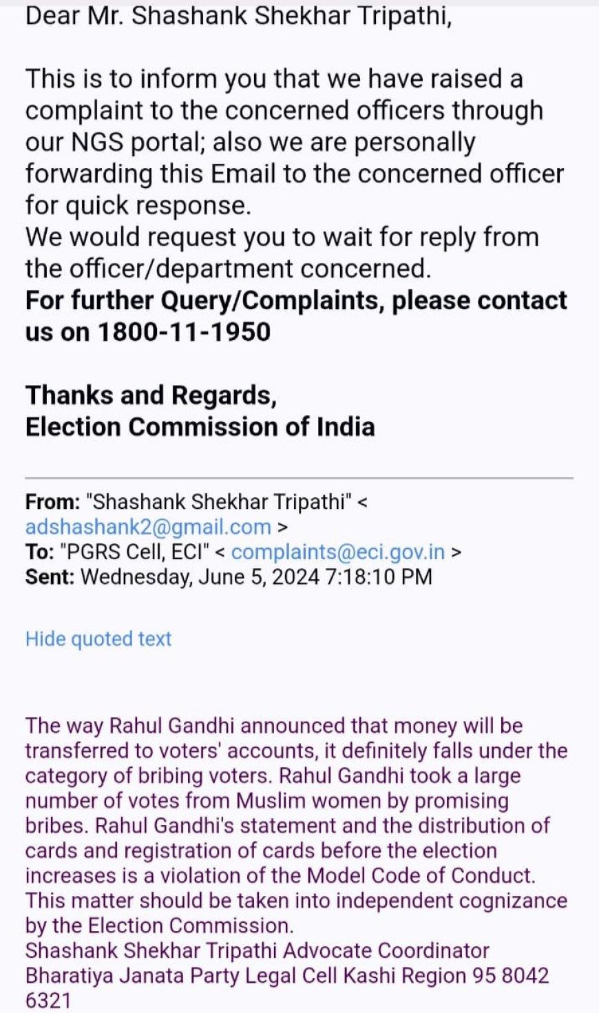 खटाखट-खटाखट मतदाताओं के खाते में आएंगे पैसे मामले में राहुल गांधी की निर्वाचन आयोग से हुई शिकायत