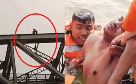 राजघाट पुल पर हाई वोल्टेज ड्रामा: युवक ने राष्ट्रीय आपदा मोचन बल जवान को मारा थप्पड़, फिर गंगा नदी में लगाई छलांग, कड़ी मशक्कत के बाद बचाई गई जान