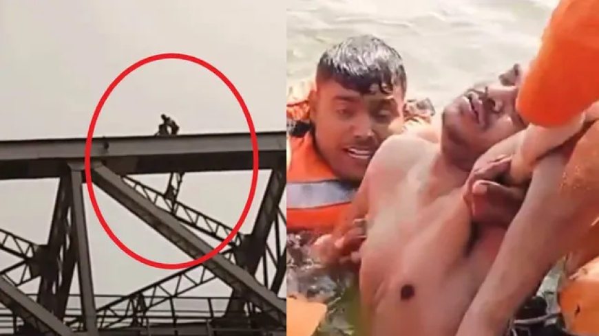 राजघाट पुल पर हाई वोल्टेज ड्रामा: युवक ने राष्ट्रीय आपदा मोचन बल जवान को मारा थप्पड़, फिर गंगा नदी में लगाई छलांग, कड़ी मशक्कत के बाद बचाई गई जान